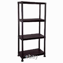 4 x 4 Tier Black Plastic Shelving Shelves Racking Storage Shelf Unit New