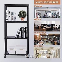 4 x 4 Tier Black Plastic Shelving Shelves Racking Storage Shelf Unit New