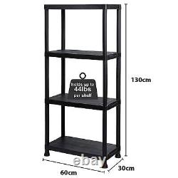 4 x 4 Tier Black Plastic Shelving Shelves Racking Storage Shelf Unit New