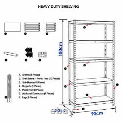 4x 1.8m 5 Tier Rack Garage Shelving Racking Metal Heavy Duty Storage Blue Mnd