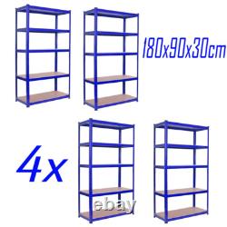 4x 1.8m 5 Tier Rack Garage Shelving Racking Metal Heavy Duty Storage Blue S247