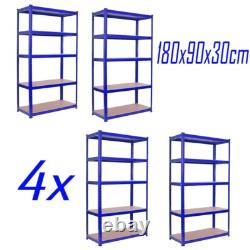 4x 1.8m 5 Tier Rack Garage Shelving Racking Metal Heavy Duty Storage Blue Uked