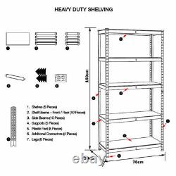 4x Blue Heavy Duty Metal 5 Tier Unit Bolt-less Shelving Racking Warehouse Shop