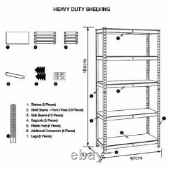 5Pcs 5 Tier Racking Shelf Heavy Duty Garage Shelving Storage Shelves Unit Home