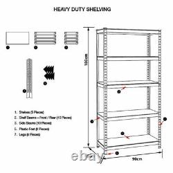 5Tier-Heavy Duty Blue Shelving Metal Racking Shelve Rack Boltless Steel Shelf