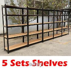 5X Garage Racking 5 Tier Shelving Unit Boltless Metal Shelf Shed Storage 150cm