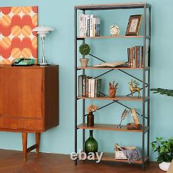 5-Layes StoryShelf Solid Wood Storage Unit Wooden Bookcase Metal Frame Bookshelf