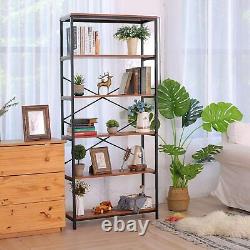 5-Story Solid Wood Storage Shelf Unit Wooden Bookcase Metal Frame Bookshelf NICE