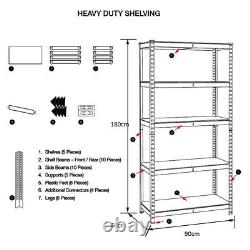 5-Tier (180cm x 90cm x 60cm) Heavy Duty Metal Galvanised Shelving Rack Unit