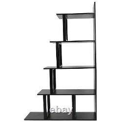 5-Tier Bookshelf Bookcase Display Shelving Unit Metal Frame Storage Ladder Shelf