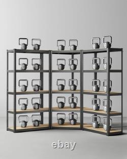 5-Tier Corner Shelf Heavy Duty Garage Shelving Steel MDF 2625kg Load Ink Black