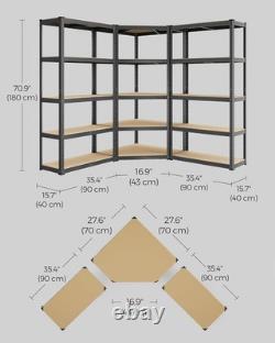 5-Tier Corner Shelf Heavy Duty Garage Shelving Steel MDF 2625kg Load Ink Black