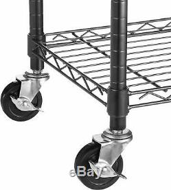 5-Tier Heavy Duty Black Stainless Steel Adjustable Shelf Rack on Caster Wheels