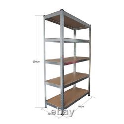 5 Tier Heavy Duty Boltess Metal Shelving Unit Industrial Shelves Storage Silver
