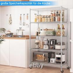 5 Tier Heavy Duty Metal Storage Rack Shelving Wire Shelf with Wheels 208x91x45cm