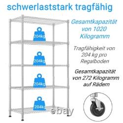 5 Tier Heavy Duty Metal Storage Rack Shelving Wire Shelf with Wheels 208x91x45cm