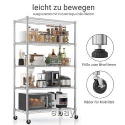 5 Tier Heavy Duty Metal Storage Rack Shelving Wire Shelf with Wheels 208x91x45cm