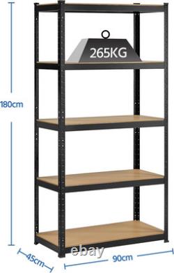 5-Tier Heavy-Duty Racking 180 X 90 X 45Cm Storage Shelves Black