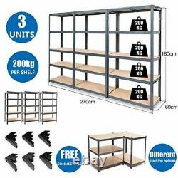 5 Tier Metal Heavy Duty Garage Storage Shelf Shelves Units Boltless 180x90x60cm