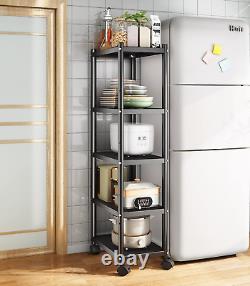 5 Tier Metal Shelving Unit Rack, Heavy Duty Storage Trolley with Wheels, Black