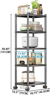 5 Tier Metal Shelving Unit Rack, Heavy Duty Storage Trolley with Wheels, Black