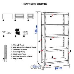 5-Tier Racking Heavy Duty Garage Shelving Storage Shelves Unit 180x90x30cm UKED