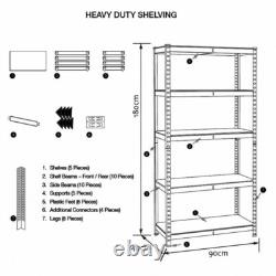 5 Tier Racking Shelf Heavy Duty Garage Shelving Storage Shelves 180x90x40cm