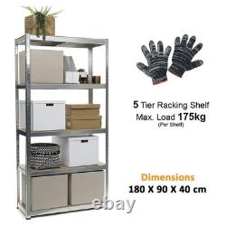 5 Tier Racking Shelf Heavy Duty Garage Shelving Storage Shelves Unit 180x90x40cm
