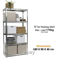 5 Tier Racking Shelf Heavy Duty Garage Shelving Storage Shelves Unit 180x90x40cm
