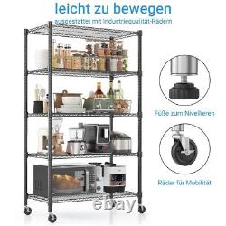 5 Tier Racking Shelf Heavy Duty Storage Shelves Unit With 4 Casters 91x45x208 cm