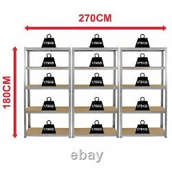 5 Tier Shelf Large 3 Bay Galvanised Heavy Duty Garage Warehouse Shelves Storage