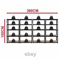 5 Tier Shelf Large 4 Bay Black Heavy Duty Garage Warehouse 175Kg Shelves Storage
