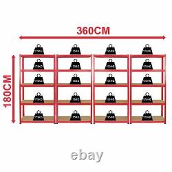 5 Tier Shelf Large 4 Bay Red Heavy Duty Garage Warehouse 175Kg Shelves Storage