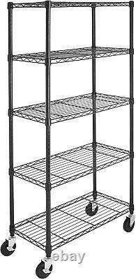 5 Tier Shelving Unit Free Standing Stainless Steel Bookcase Wire Shelf on Wheels