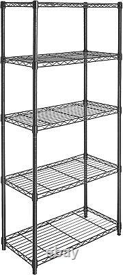 5 Tier Shelving Unit Free Standing Stainless Steel Bookcase Wire Shelf on Wheels