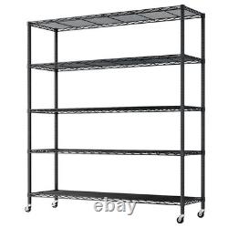 5 Tier Wire Shelving Unit with Wheels, 185cm Heavy Duty Metal Shelving Units