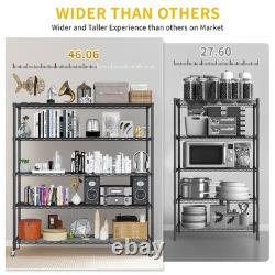 5 Tier Wire Shelving Unit with Wheels, 185cm Heavy Duty Metal Shelving Units