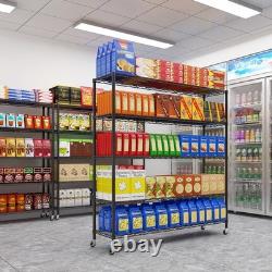 5 Tier Wire Shelving Unit with Wheels, 185cm Heavy Duty Metal Shelving Units