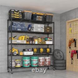 5 Tier Wire Shelving Unit with Wheels, 185cm Heavy Duty Metal Shelving Units