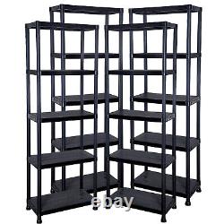 5 tier Heavy Duty Black Plastic Storage Shelving Unit Home Office Workshop Shelf