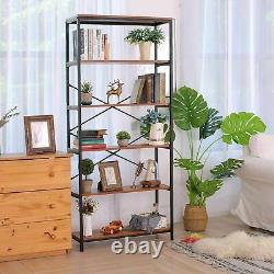 5-tier Industrial Bookcase storage shelf Bookshelf Wood Bookcases Display UK