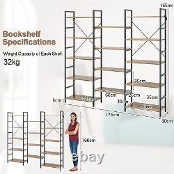 5-tier Industrial Bookshelf 14 Open Shelves Large Triple Floor Standing Bookcase