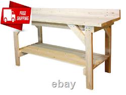 6' Heavy Duty Garage Workbench 2 Shelf Basement Storage Work Table Natural Wood