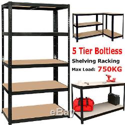 6 Racking Bays 5 Tier Boltless Garage Shelving Unit Storage Rack Heavy Duty New