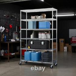 6-Tier Chrome Metal Storage Rack with Wheels Heavy Duty Adjustable Shelves
