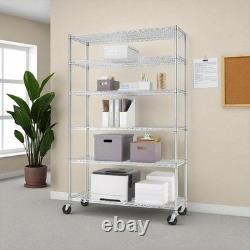 6-Tier Chrome Metal Storage Rack with Wheels Heavy Duty Adjustable Shelves