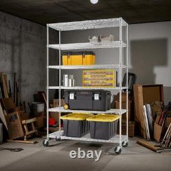 6-Tier Chrome Metal Storage Rack with Wheels Heavy Duty Adjustable Shelves