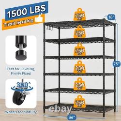 6 Tier Metal Garage Shelving Unit with Wheels, 91cm x 46cm x 191cm, Heavy Duty