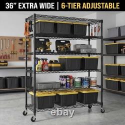 6 Tier Metal Garage Shelving Unit with Wheels, 91cm x 46cm x 191cm, Heavy Duty