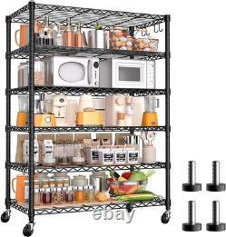 6-Tier Wire Storage Shelves on Wheels Adjustable, Mobile, Heavy-Duty